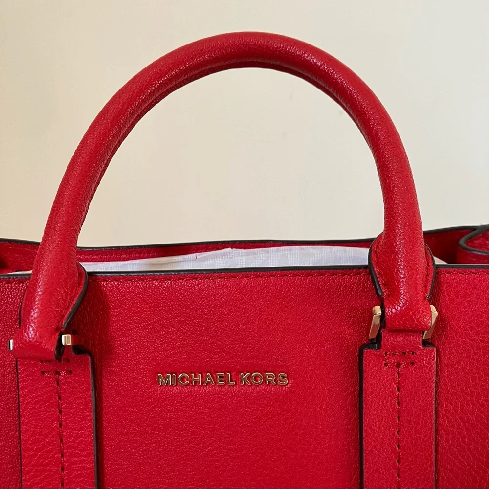 Michael Michael Kors Alessa Medium Pebbled Leather Satchel in Red